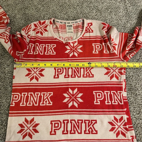 PINK Victorias Secret L Red Light Pink Fair Isle Thermal Pajamas R $79 Holiday - Picture 14 of 14